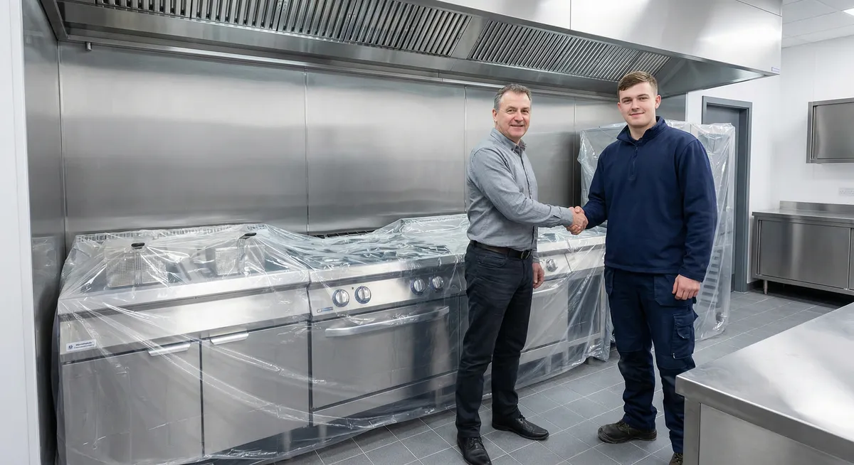 Satisfied restaurant owner with Wilmington Hood Cleaning technician